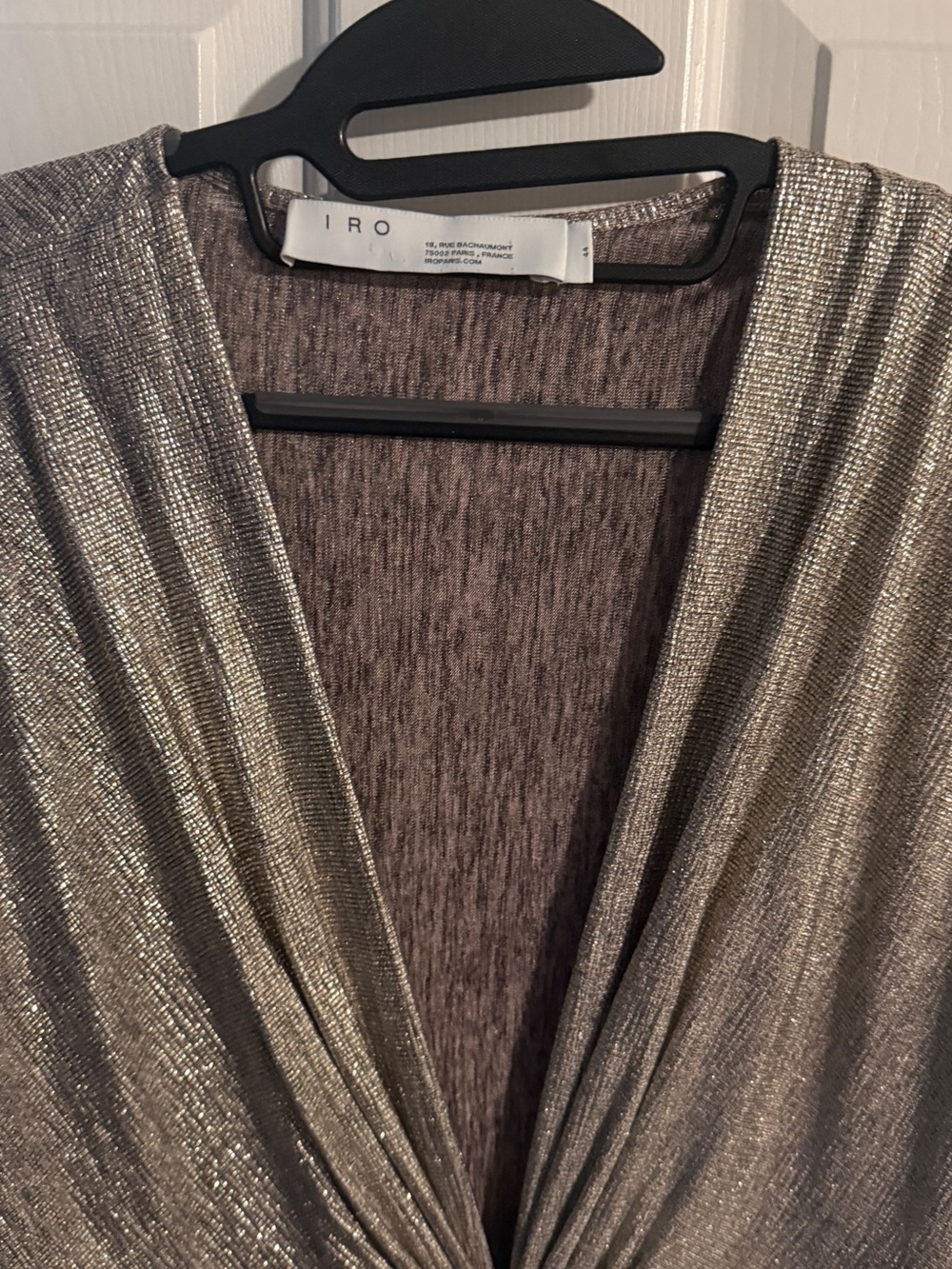 IRO Metallic Silver Draped V-Neck Dress